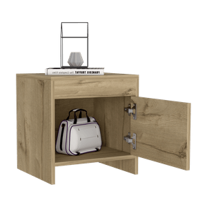 Mesa de Noche Tutto, Café claro, con cajón para guardar objetos ideal para espacios reducidos