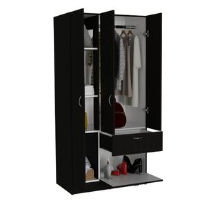 Closet Bored, Wengue y Blanco, con tres puertas batientes, 2 cajones y un tubo para colgar ropa ZF