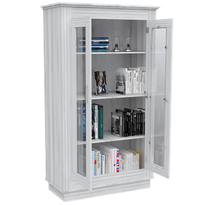 Vitrina Auxiliar Nereida, Blanco, con dos puertas abatibles y múltiples entrepaños