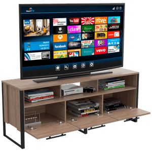 Mesa para TV Marvin, Miel, con diferentes cajones para guardar objetos de audio y video